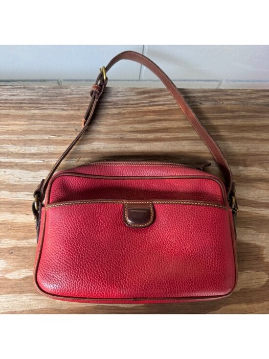 Coach Handbags - Coach Sheridan Charleston Crossbody Red Pebbled Leather Brown Trim Vintage USA